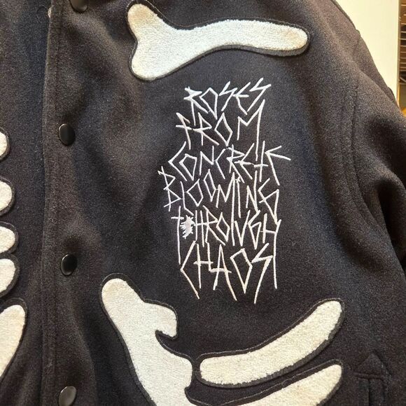 CIVIL REGIME 6 Feet Deep Varsity Jacket Men's Bomber Black Skeleton  L - Picture 3 of 9